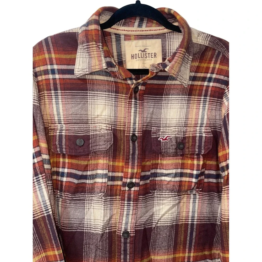 Hollister California Cotton Brown Plaid‎ Flannel Shirt Long Sleeve Button Up XL